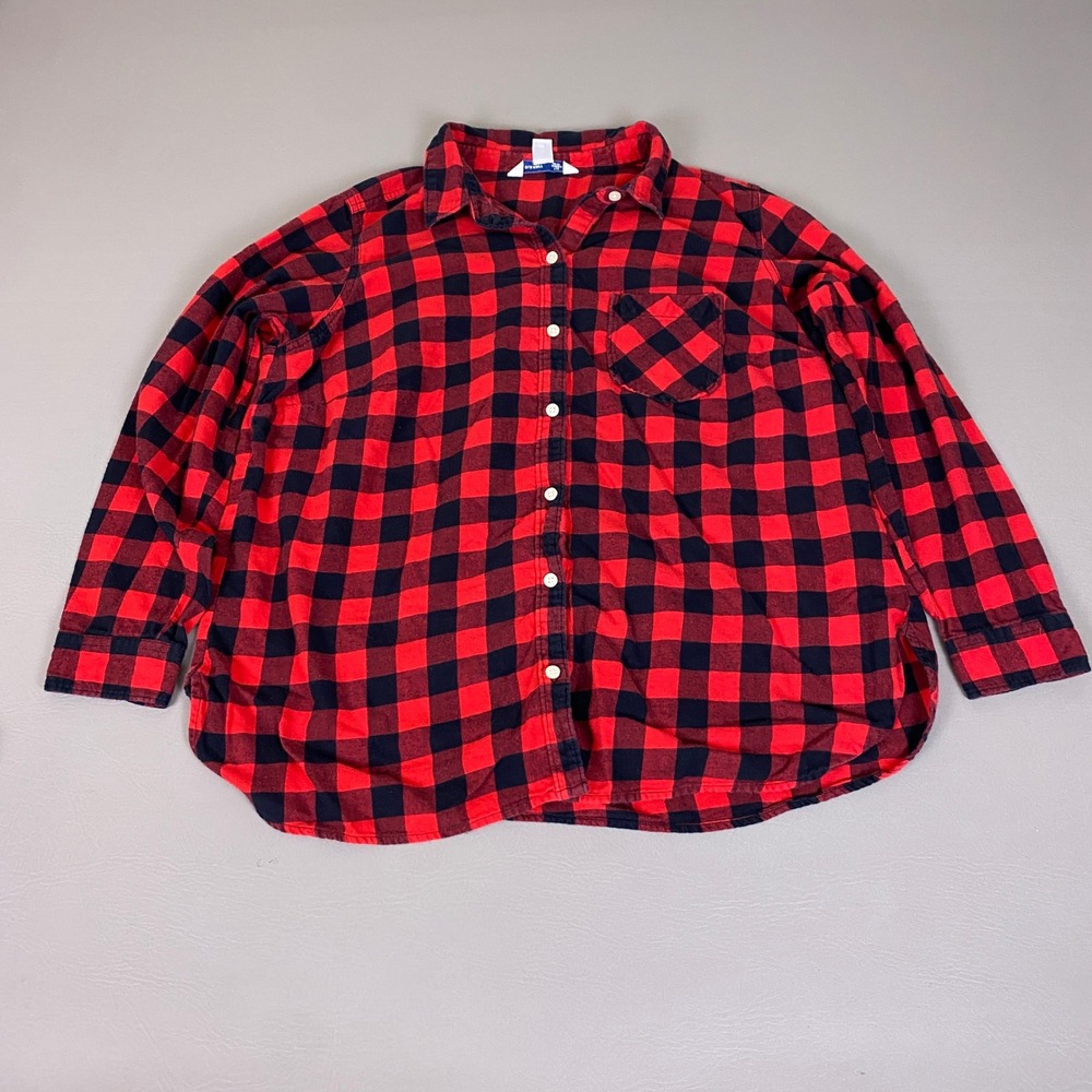 Old Navy Flannel The Classic Shirt Women's Plus Size 1X Red Black Buffalo Plaid